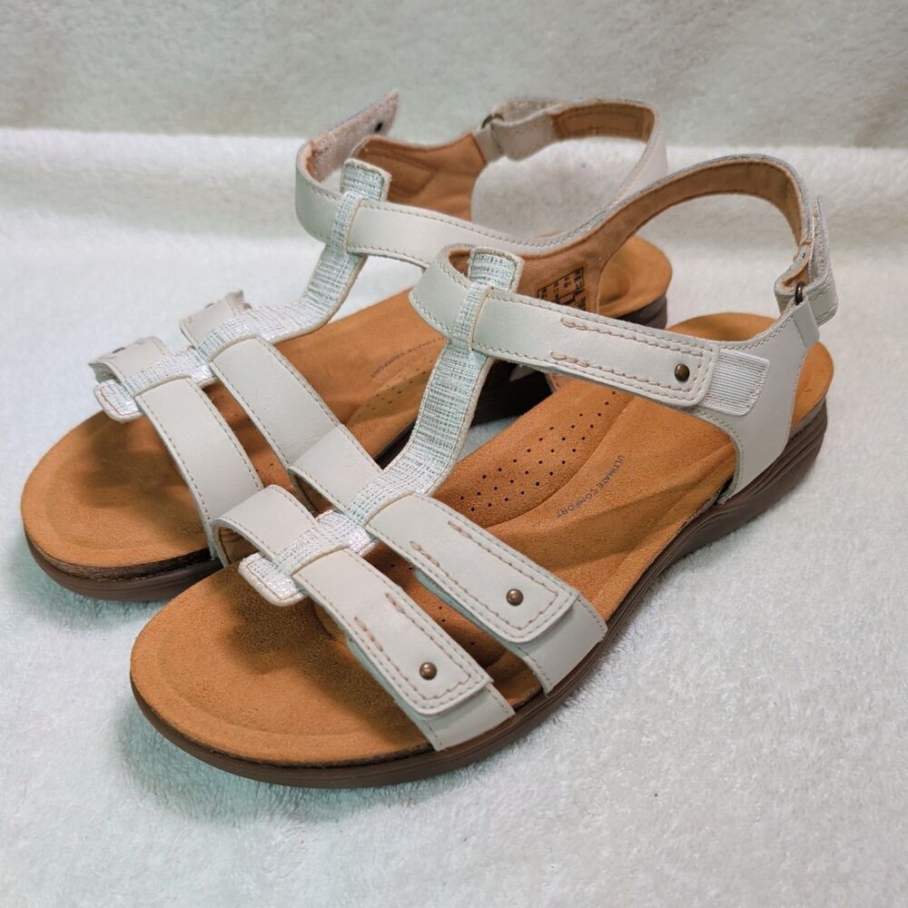 Clarks Womens April Cove Sandal Size 11 White Leather Adjustable Sporty Flat NEW